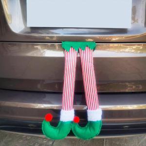 Christmas Elf Stuffed Legs Stuck Tree Decorations -Xmas Holiday Indoor Outdoor Christmas Car Auto Decorations Accessory