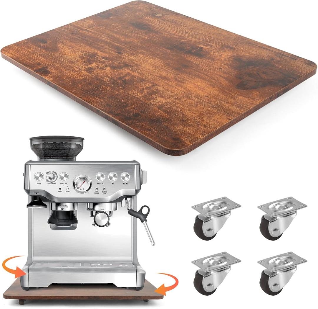 Sliding Tray for Coffee Maker, 360 Rolling Tray Appliance Slider with Wheels, Coffee Pot Slider Tray for Countertop Storage, Easily from Under The Cabinet (Brown, 12.5W x 16D)