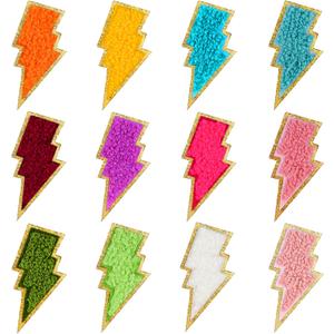 12 PCS Golden Edges Lightning Bolt Iron On Patch Bolt Patch, Iron On Self Adhesive Embroidered Patches for Hats, Bags, Jackets, DIY Clothing Accessories