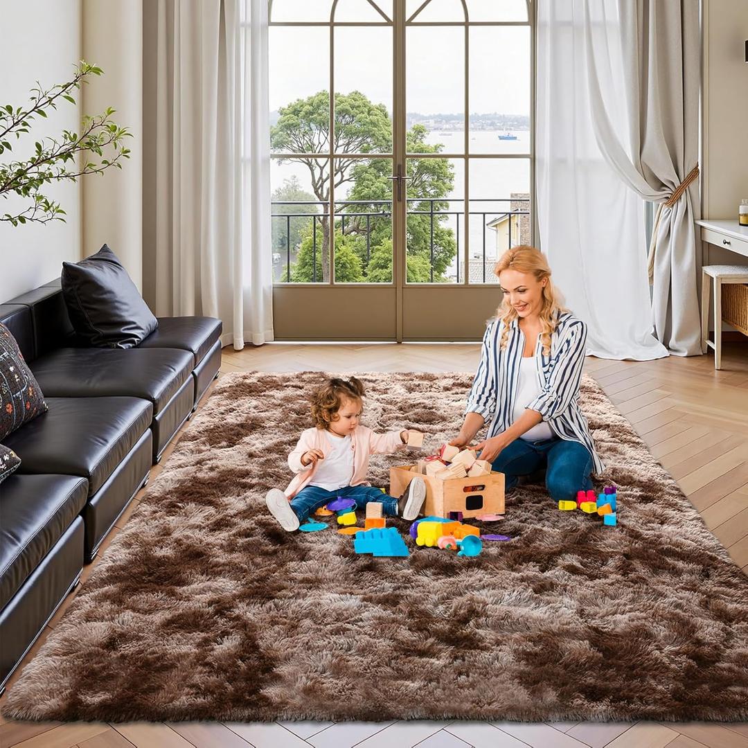 FinRec Brown Rugs for Bedroom Living Room, 3x5 Feet Plush Fluffy Shag Area Rug, Non-Slip Fuzzy Furry Shaggy Rug for Kids Room Dorm Room Home Decor, High Pile Soft Floor Carpet