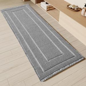 BULULOM Bathroom Runner Rug Super Absorbent Non Slip Long Bath Mat Machine Washable Boho Bathroom Rugs Quick Dry Rug Runners for Hallway Bedroom Laundry Room,Grey, 2'x 6'(24" x 72")
