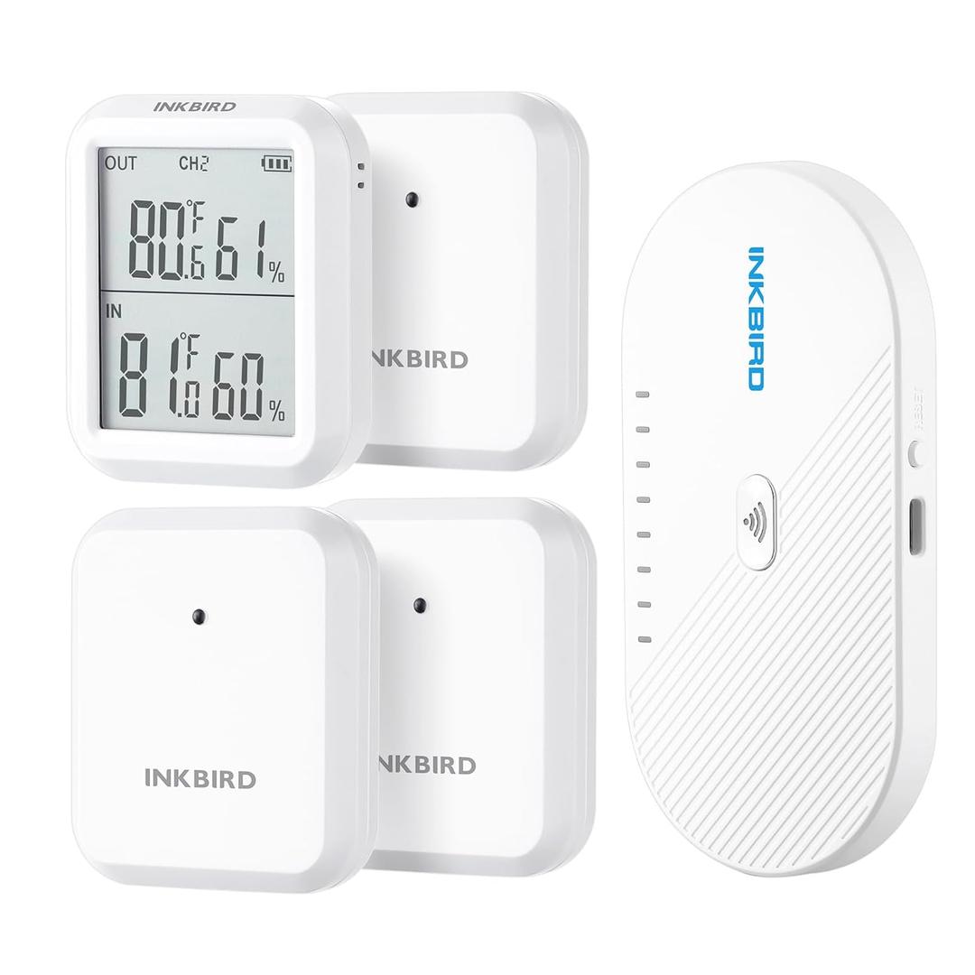 INKBIRD WiFi Thermometer Hygrometer 3 Pack with 300ft Wireless Sensors & App Alerts | Indoor/Outdoor Temperature Humidity Monitor for Home, Greenhouse, Cellar | 50 Sensor Capacity & Cloud Storage