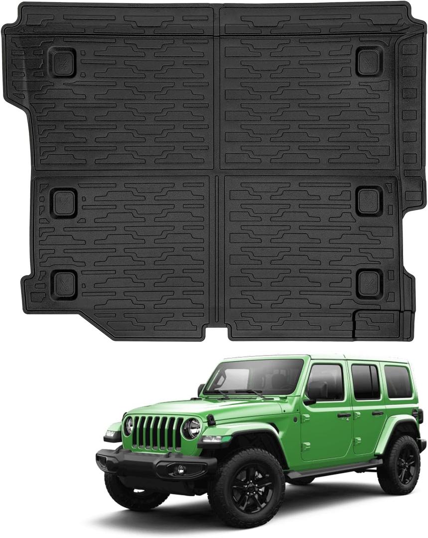Cargo Mat Compatible with 2018-2024 Jeep Wrangler JL 4 Door 4X4(Fuel Version), Black TPE Trunk Liner Cargo Liner Rear All-Weather Protection for Jeep Wrangler 4 Door JL Accessories Cargo mat