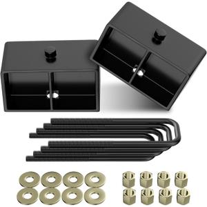 3" Rear Leveling Lift Kit Blocks, Extended Square U-Bolts Black Leveling Kit for 1999-2024 Silverado1500/ Sierra 1500
