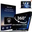 4-Way Laptop Privacy Screen Shield 13.3 Inch, Removable 16:9 Aspect 360 Privacy Filter Screen Protector for 13.3 Inch Laptop Computer, Anti Glare Blue Light Slide Mount Tabs Cover for Generic Laptop