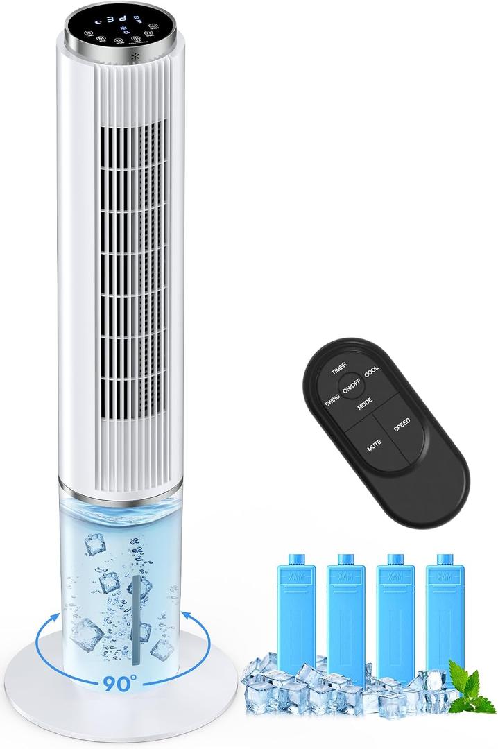 42 INCH Windowless Portable Air Conditioners w/4 Modes & 3 Speeds, 1-Gal Tank for 15H Cooling, 12H Timer, Swamp Cooler Air Conditioner No Window Needed, 90 Oscillating AC Unit for Bedroom