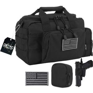 Gun Case Bag Small | Tactical 2-Pistol Bag Handgun Duffle Bag w/Lockable Zipper for Shooting Range Hunting Sports | US Flag Patch + MOLLE Pouch + Universal Holster Included (Black) (Gun Not Included)