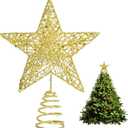 Christmas Tree Topper, Gold Glittered Star with Hollow Design, Tree Topper Star for Christmas Xmas Toppers Decoration