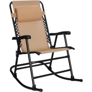 Amazon Basics Outdoor Patio Zero Gravity Folding Reclining Lounge Rocking Chair with Pillow, Afforable Folding Chairs for Outside, Beige (Beige)