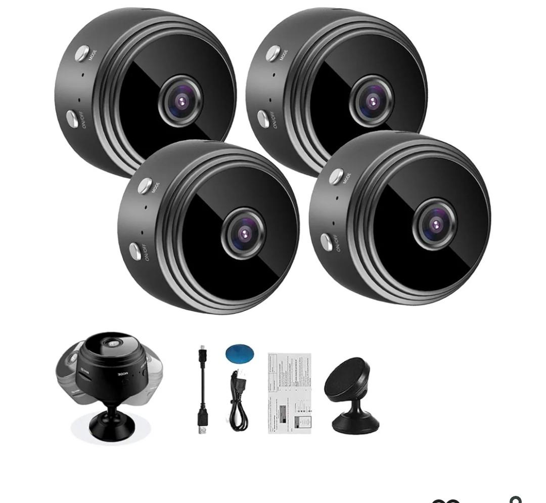 Mini Guard Cam, Magnetic Mini Security Camera, HD Hidden Camera with Audio Indoor/Outdoor Wireless (3pcs) Black