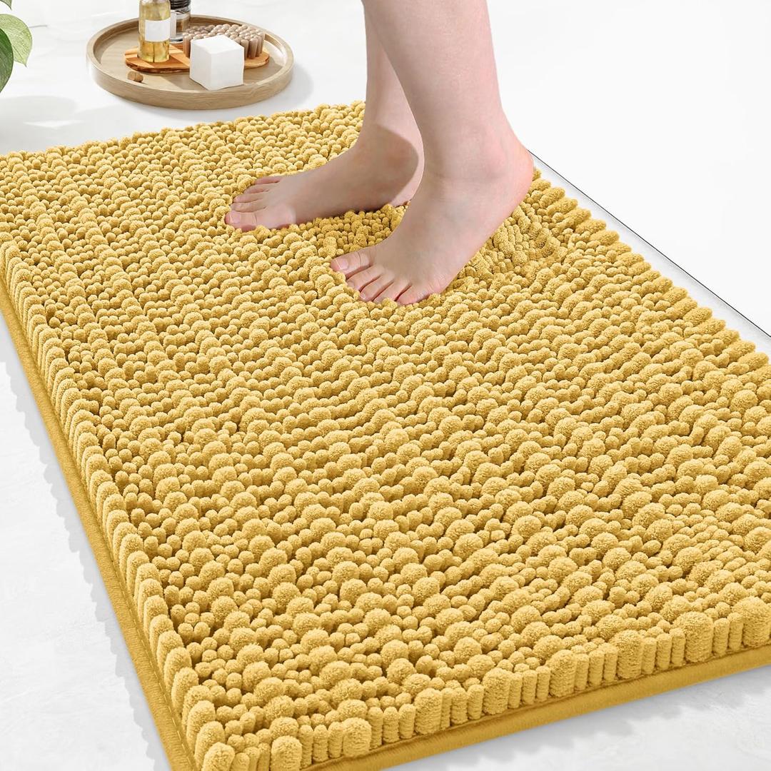 Arotive Luxury Chenille Bathroom Rug Mat, Extra Soft Thick Absorbent Shaggy Bath Rugs, Non-Slip Machine Wash Dry, Plush Bath Mats for Bathroom, Shower and Tub, 36x24, Yellow