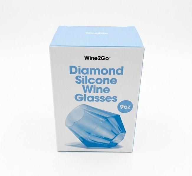 Wine2Go Diamond Silcone Wine Glasses 2 Count Blue 9 oz.