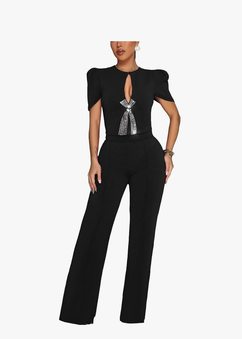 Ladies' elegant jumpsuitformal sexy casual straight pantsbusiness party jumpsuit
, Size -L