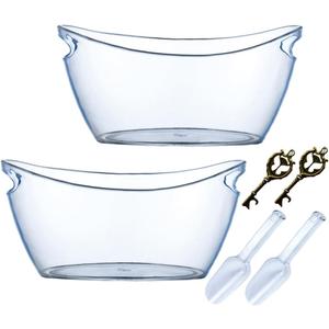 2 PCS Ice Bucket,Acrylic Ice Buckets for Parties,5.5L Extra Large Clear Champagne Beer Tub Mimosa Bar Supplies Kit Beverage with Cork screw & Scoop for Wine Cocktail Bar(Clear)