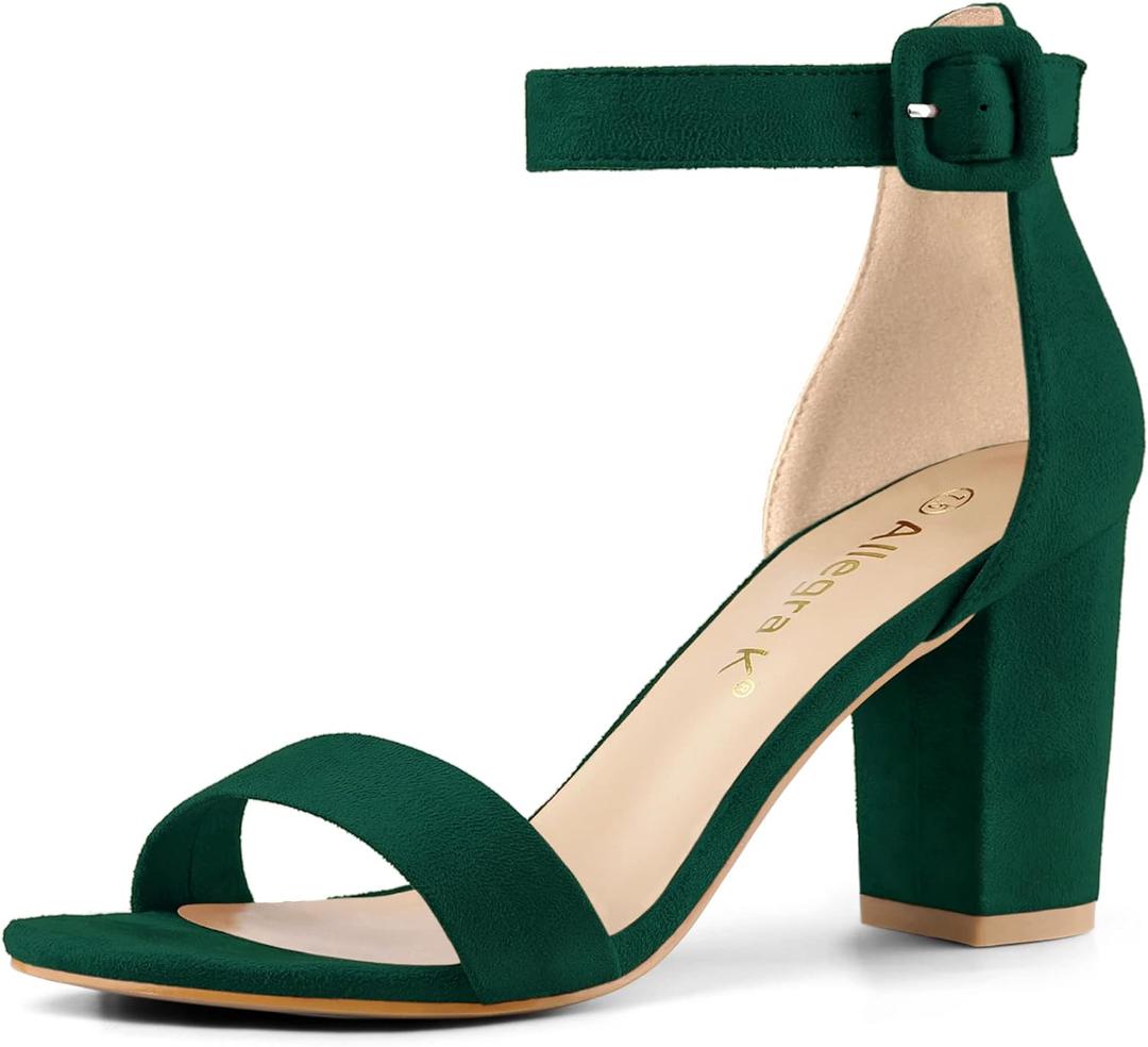 Allegra K Women's Open Toe High Chunky Heel Buckle Ankle Strap Sandals, 11