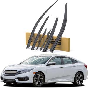 Rain Guards Fit for Honda Civic Sedan LX Sport Touring EX-L 2016-2021 6PCS
Durable Tape-on Compatible with 2017 2018 2019 2020 Civic Side Visor Rain Guard Window Vent Deflectors