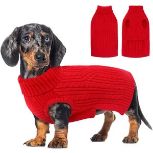 AOFITEE Small Christmas Dog Sweater, Dog Sweaters for Small Dogs Girl Boy, Warm Sweater for Dogs, Pet Sweater with Harness Hole for Fall Winter, Stretchy Pullover for Yorki, Chihuahua, Maltipoo, Red S