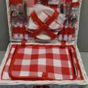 Picnic Baskets Wicker Willow Picnic Set for 4 Persons with Insulated Cooler Bag and Waterproof White Red Picnic Blanket Gift for Christmas Thanksgiving Wedding Birthday Camp Outdoor Beach Travel