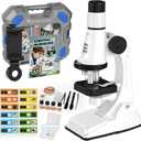 61 Piece Kids Microscope Kit, 100X-1200X Magnification with LED Light | Durable Metal Body, Slides & Carrying Box | STEM Biology Science Kit, Educational Gift for Children Ages 6-12