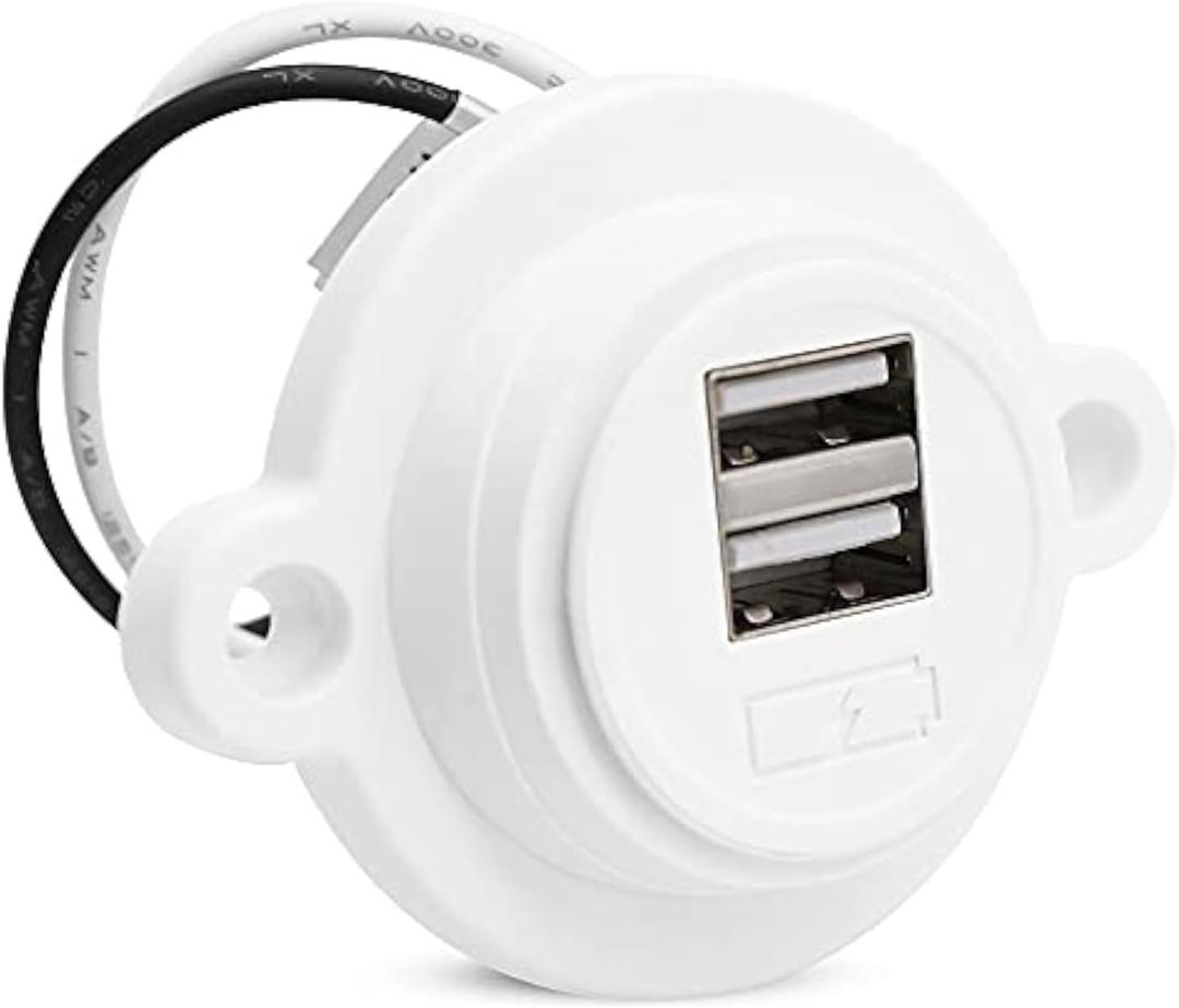 Facon 12V RV USB Charger Socket, Dual RV USB Outlet (5V / 2.4A), Super Slim Wall Mount 12V USB Outlet, for RV Trailer Camper Boat Marine Motorhome, White