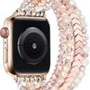MOFREE Beaded Bracelet Apple Watch Band for Women 38mm 40mm 41mm 42mm, Elastic Stretch Women Strap Bands Compatible with iWatch Series 11/10/9/8/7/SE/6/5/4/3/2/1, Rose Gold for 5.3''-6.2'' Wrists