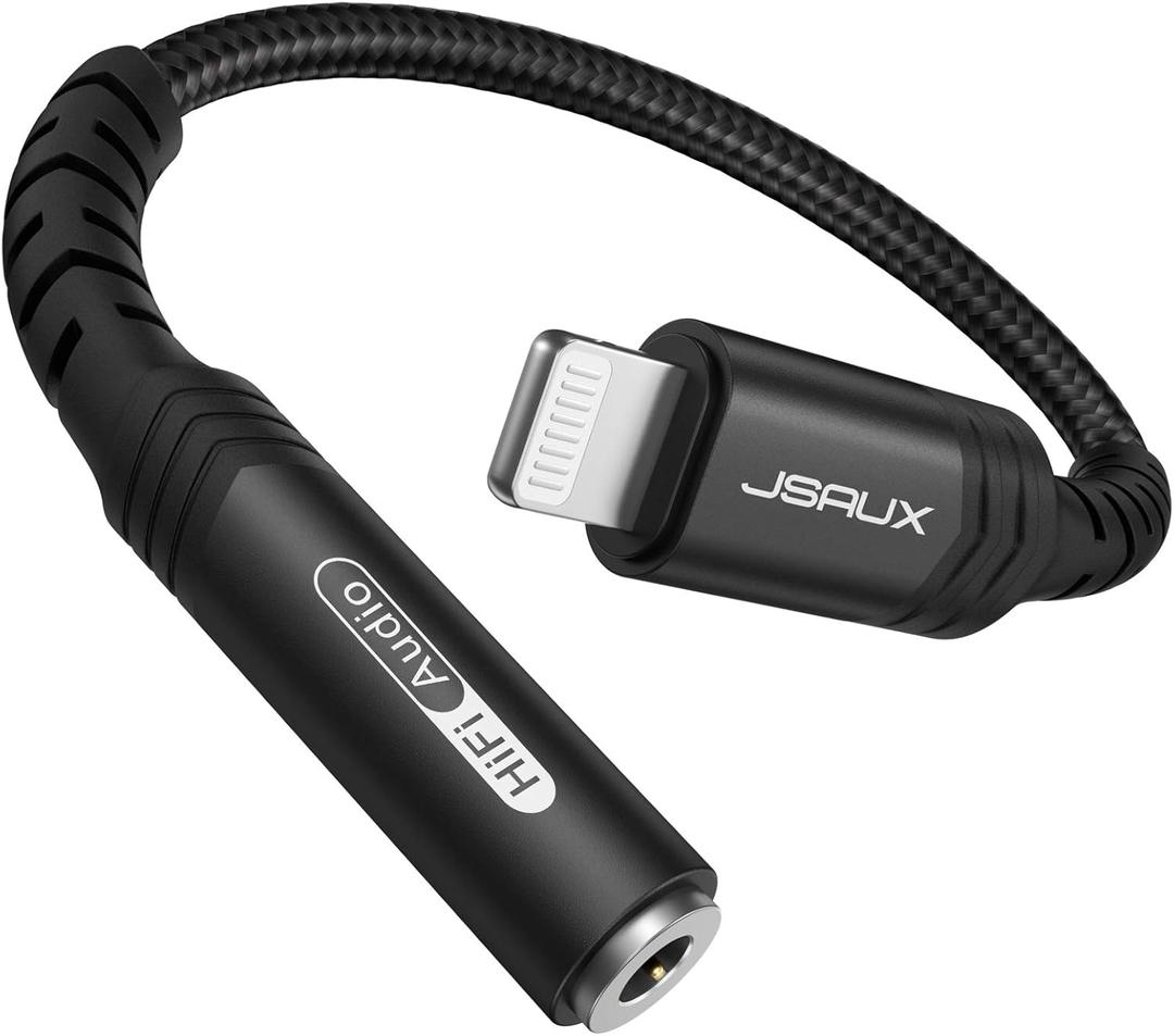 JSAUX Headphone Adapter for iPhone Lightning to 3.5mm Adapter [Apple MFi Certified] Compatible with iPhone 14/14 Pro Max/13/13 Pro Max/12/12 Pro Max/11/11 Pro Max/SE/X/XR/XS/8-Black