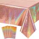 4Pcs Rose Gold Holographic Tablecloths Rectangular Pink Iridescent Tablecloth Shimmer Metallic Table Covers for Girls Women Rose Gold Birthday Decorations, 54 x 108Inch