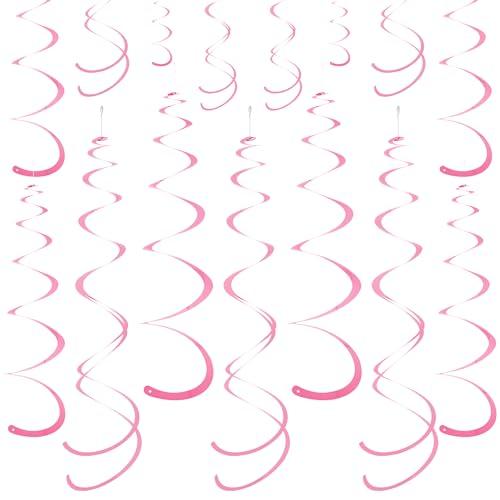 Pink Ceiling Swirl Foil Decorations Hanging Plastic Streamer Themed Swirl Party for Valentine's Carnival Celebration, Pack of 28