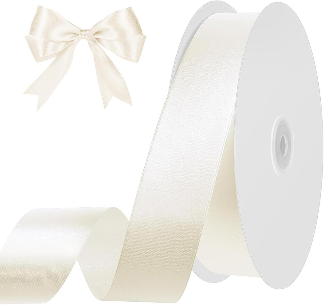 woric Ivory Ribbon 1 Inch 50 Yards Cream Satin Ribbon for Bows Crafts Home Decor Flower Bouquet Gift Wrapping Wedding Mother's Day Decorations