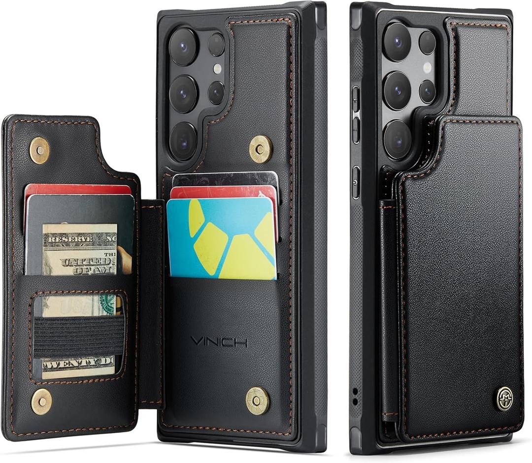 Vinich for Samsung Galaxy S25 Ultra Wallet Case with Card Holder, RFID Blocking Credit Slots Kickstand Shockproof Phone Cover Fit for Galaxy S25 Ultra 6.9" Black