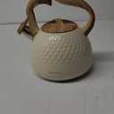 Tea Kettle Stovetop Teapot, 2.5 Quart Loud Whistle Food Grade Stainless Steel and Smooth Wood Pattern Handle, Sophisticated Look for Hiking, Picnic, for Tea, Coffee Milky White