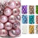 AMS 34ct Christmas Ball Mini Ornaments Party Decorations Shatterproof Festival Pendant Hangings for Xmas Tree Decor(1.57''/40mm,Pink)