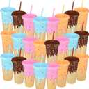 Yungyan 24 Pcs Ice Cream Drip Party Favors Ice Cream Party Decorations Cone Cups with Lid and Straw 24 oz for Summer Birthday Supplies