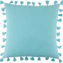 SARO LIFESTYLE Mabel Collection Tassel Throw Pillow with Down Filling, 20", Turquoise (20" Poly Filled)