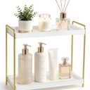 Mkono Bathroom Counter Organizer, 2 Tier Countertop Bathroom Decor Wood Storage Sink Shelf for Vanity Kitchen Coffee Station Home Office, Makeup Tray for Cosmetic Skincare Perfume, Gold and White