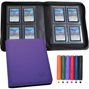 Toploader Binder 4 Pocket,Holds 128 Top Loaders,Top Loader Binder 4 Pocket for 3" x 4"Rigid Cards,Double Sided Card Binder Abulm in 3"x4"Toploaders for Trading Cards (Purple)