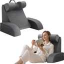 Reading Pillow for Sitting in Bed Adult, Back Pillow for Bed Sitting up, Backrest Pillow with Arms, Back Support Pillows for Gaming Lounging Watching TV, Medium 19" Grey