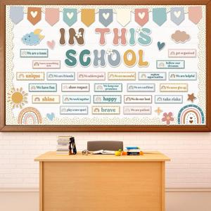 6 x 72Pcs Boho Affirmation Bulletin Board Set Motivational Paper Cutouts for Classroom Decorations in This School Bulletin Board Boho Inspirational Rainbow Wall Decors for School Home Classroom Decor, Mix