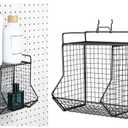 Huwena Pegboard Baskets Bins Set with 2 Hooks Black Pegboard Parts Storage System Metal Garage Tool Organizer for Workbench Bathroom Kitchen Accessory Storage(1Grid,Black)