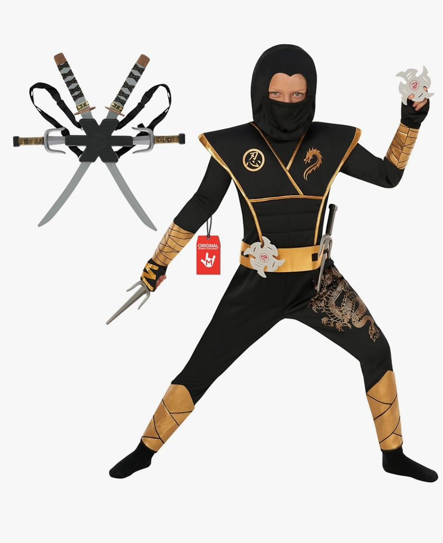 Morph Deluxe Boys Ninja Costume With Ninjas Toy Swords Accessory, Kids Ninja Costumes, Boy Halloween Costume, S size