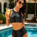 Cerburny Women High Waisted Bikini - One Shoulder Bathing Suit Tummy Control Two Piece Swimsuit 2026 (Gray, S)