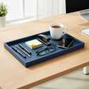 30 * 16 Inch Rectangular Ottoman Tray | Textured PU Leather, Waterproof & Heat-Resistant Storage for Coffee/Dining Tables, Sofa, Bed, Entertainment & Party (Navy Blue, 30 * 16in)