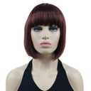 Lydell 8" Straight Short Bob Hair Flat Bangs Cute Central Dot Skin Top Heat Resistant Synthetic Wigs (33A Dark Auburn)