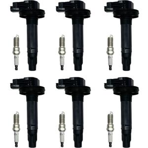 Ignition Coil UF553 & Spark Plug for Ford Lincoln Mazda Mercury Edge Flex Fusion Taurus MKS MKT MKX MKZ 6 CX9 Sable 3.5L 3.7L V6, High Performance Coil Pack Replacement 7T4E-12A375ED, Set of 6