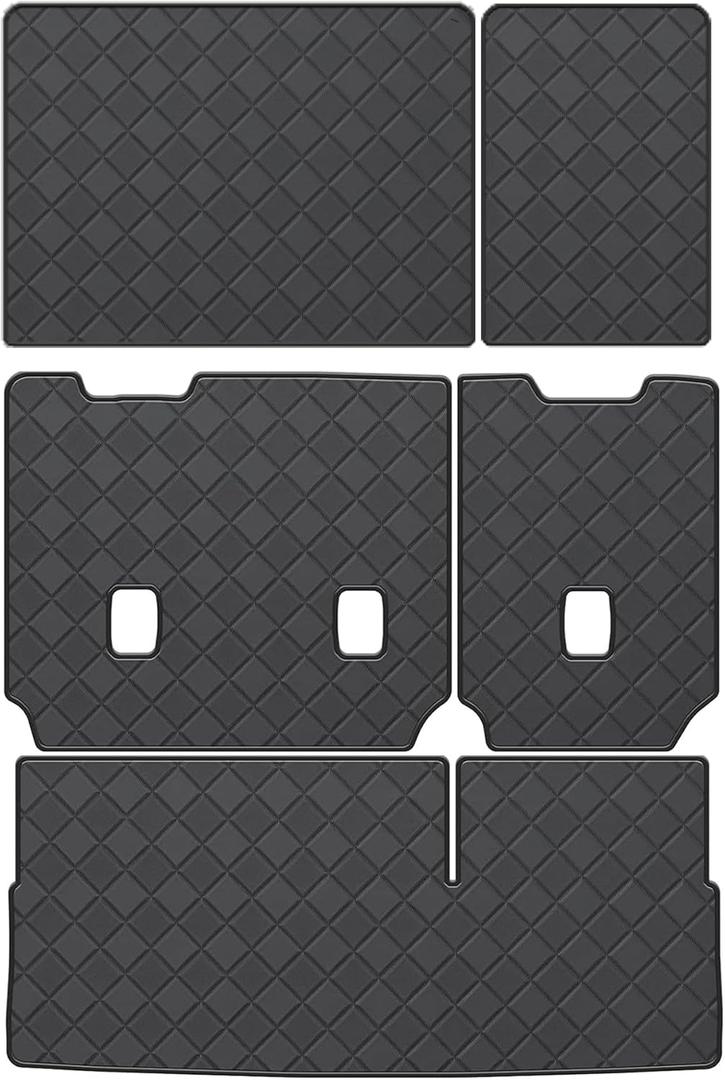 TTX LIGHTING Cargo Liner & Backrest Mat for Chevy Tahoe/GMC Yukon (Not for XL) 2015-2020 8 Seats with 2nd Row Bench Seats, 2nd & 3rd Row Back Seat Protector Leather Trunk Mat for Chevrolet Accessories (Black Diamond)