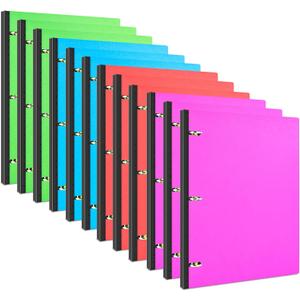 INFUN Telescoping 3 Ring Binder - 12 PCS, Portable 0.75 inch Plastic 3 Ring Binder with Telescoping Spine Binders with Foldable Front Cover Holds 8.5" x 11" Paper for School,Office and Homes (Red+pink+ Blue+green)