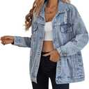 LifeShe Women's long oversized denim jacket boyfriend ripped distressed jean jackets coat (Large, Light Blue)