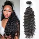 ASHINE Human Hair Bundle Deep Wave Unprocessed Cambodian Raw Hair 24 Inch, Flip Over Quick Weave Wet and Wave Bundles for Women Natural Black