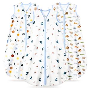 Baby Sleep Sack 6-12 Months, 100% Organic Cotton Wearable Blanket for Babies, 2-Way Zipper TOG 0.5 Lightweight Breathable Baby Sleeping Bag, 4 Sizes-M Animal&Plant&White