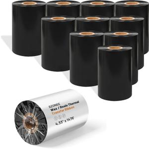10 Rolls Resin Enhanced Wax Ribbon 4.33" x 1476' 1" Core Thermal Transfer Ribbon for Barcode Labels, CSO-Ink Outside, Compatible with Zebra, Sato, Datamax, TSC, GoDex, Citizen